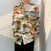 Men's Casual Shirts Hawaiian Beach Harajuku Vintage Versatile Coconut Print Long Sleeve Aloha Party Holiday Shirt Men Button Down Tops