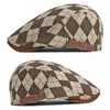 Berets Spring Fall Heren Beret Hat Retro Plaid Herringband Cap Forward Pe Peak Dames Dailywear Sunshade Cabbie rijden