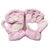 Hiver mignon dessin animé chat filles doigt ouvert griffe de chat gants chauds épaissi moelleux ours patte demi doigt gants 2607C