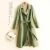 Women's Wool Blends Autumn and winter camel pure wool double-sided woolen coat women's long loose and thin coat waist suit collar Hepburn style 231102