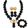 Ensemble collier et boucles d'oreilles bleu Royal et Orange, bijoux en perles africaines à la mode 22-10-27A9
