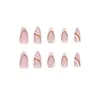 False Nails 24 Pcs Pink And White Edged Pearl Wearable Nail Patches Wholesale Fake Press On Art For Lovely Girl