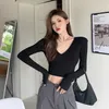 Hong Kong Style Sexy Tee Col en V Stretch Slim Fit Court Intérieur Rembourré Épaule