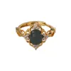 Cluster Ringe 925 Sterling Silber Vergoldet Hetian Jade Qiemo Blau Ring Persönlichkeit Mode Rhombus Hohl Damen