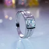Bagues de cluster de luxe hommes réel 925 argent sterling à la mode simulation diamant couple bande de mariage cadeau d'anniversaire bijoux fins