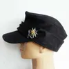 Bérets Militaire REPRO Laine Noire WWII Allemand M43 Panzer Field Cap Chapeau Edelweiss Badge Pin Pleine Taille