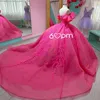 Rosa brillante fuera del hombro vestido de fiesta con cuentas apliques con lentejuelas vestidos de quinceañera princesa dulce 16 vestidos de 15 años robe de ball