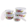 Schalen Kreativer Blumen-Tier-Emaille-Salat mit Kunststoffabdeckungen für die Frischhaltung der Küche zu Hause 5-teiliges Schalen-Set