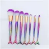 Konst och hantverk Professional 7st Mermaid Makeup Brushes Set Eyebrow Eyeliner Blush Blending Contour Foundation Cosmetics Brush Kit Dhexm