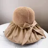넓은 가슴 모자 패션 선생 바이저 크로 셰 뜨개질 해변 UV 여성을위한 캡 야외 여름 여름 여성 모자 모자 짚을위한 보호