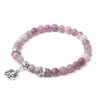 Strand Natural Stone Lotus Bracelet Lilac Quartzs Bead 6/8MM Bangle Mediation Prayer Jewelry Gift For Women Men