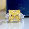 Cluster Rings 2023 S925 Silver High Carbon Diamond 5- Square Pillow Yellow Pink Ring Imitation For Women