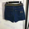 Kvinnors denim shorts brev jacquard korta byxor med midjepaket nya sommarblå sportsjeans