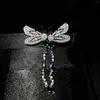 Brincos de Moda Moda Cora de Prata CZ Dragonfly Tassel Long Women Water Drop Temperment Butterfly Retro Jóias