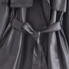여자 트렌치 코트 이보 가렐 쇼트 가짜 가죽 트렌치 코트 옷깃 칼라 가을 겨울 블랙 캐주얼 외부웨어웨어 231113