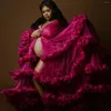 Party Dresses Flowy Fuchsia Maternity Poshoot Dress Po Props Plus Size Long Sleeve Tiered Ruffles Robes Tulle Maxi Gown For Baby Shower