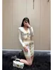 Basic & Casual Dresses designer 23 Spring New Women's Fashion French niche metal buckle V-neck shoulder pad knitted ice silk long sleeved dress 1L4Q