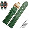 Andere mode -accessoires Zwart rood groen echte lederen armband kleur horloge riem vlinder clasp horlogebandformaat in 18 mm 20 mm 21 mm22 mm horlogeband j230413