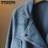 Kvinnorjackor Wtempo Spring Fall New Korean Solid Denim Coats Women Fashion Loose Moto Biker Turn-Down Collar Short Denim Jackets Streetwear J231113