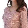 Pink Long Formal Evening Dresses V Neck Long Pink Sequin Party Maxi Formal Evening Gown Dress