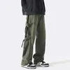 Men's Pants Hip-hop Style Overalls Stylish Mid-rise Cargo With Side Buckle Design Straight Wide Leg For Long-lasting Boys