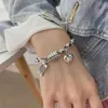 バングル925スターリングシルバーパンクブレスレットパールラブラックボールワードゴールデンビーズ女の子ジュエリーギフトドロップシップ231110