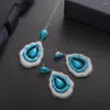 Boucles d'oreilles pendantes de styliste, Design de luxe, pendentif en cristal bleu, réglage de haute qualité, zircone cubique, collier à la mode pour dames