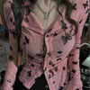 Kvinnors blusar Deeptown Vintage Y2K Sexiga kvinnor Tuniker Slim Pink Crop Top Long Sleeve Estetic Sweet Female Grunge Retro kläder