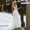 Boho Beach V Neck A Line Wedding Dresses Plus Size White Lace Appliqued Elegant Boho Bridal Gowns Tulle Backless Sweep Train Country Garden Robes de Mariee CL2156