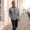 Men's Casual Shirts Summer Streetwear Loose Snakeskin Print Tops Long Sleeve T Shirt Men Clothings