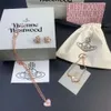 Designer Viviene Westwoods Empress Dowager West Pink Love Pendant Necklace Sparkling Diamond Rose Gold Saturn Collar Chain Light Luxury High Grade Feeling Neckcha