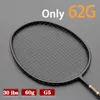 Badminton Racket Professional Light Weight Seule 62G 8U G5 Fibre de carbone Badminton Raquettes avec Sac Training Sport pour adulte 231102