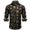 Koszulki męskie czarne żółte jedwabne męskie męskie Boże Narodzenie Lapel Spring Spring Autumn Shirt Slim Fit Bluzka dla męskich projektantów Biznes Hi-tie