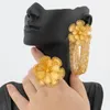 Halskette Ohrringe Set Afrikanischer Goldfarbener Schmuck Für Frauen Blumendesign Quaste Und Fingerring Hochzeiten Party Verlobung