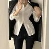 Bloups feminina Túnicas Deeptown Camisas brancas vintage feminino elegante y2k plissado manchado estilo coreano de manga longa tops doces moda sexy