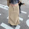 Rokken Gray Street Drawtring Split Long Rok Women High Taille Fashion Koreaanse Basis Lading Lady Harajuku Y2K Outfits 230413