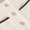 Röcke Chaney Elegant Tweed Knöpfe Taschen Weiß Knielang Bürodame Hohe Taille A-Linie Bleistift Faldas Para Mujeres