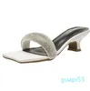 Slippers 2023 Women's Summer With Heels Shiny Square Open Toe Beach Plus Size Elegant Girls Sandals 35-42