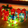 Decorazioni natalizie Northlight Set di 3 scatole regalo illuminate a LED verde oro e rosso innevato Decorazioni natalizie per esterniL231111