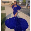 Mermaid Royal Blue Prom Dress Long Sleeves Luxurious Sequins Evening Formal Party Second Reception Birthday Engagement Robe De Soiree