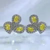 Stud Küpe Bahar Qiaoer Lüks 925 Gümüş 3 5mm Armut Kesme Sitrine Safir Taş Kulağı Kulak Mücevherleri Kadınlar İçin