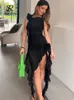 Casual jurken Singreiny 2023 Zomer transparant gaasje sexy jurk dames streetwear y2k bodycon sundress dames massief bloemen gegolfd strand