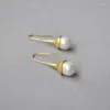 Hoop Earrings A Niche Design With Trendy And Stylish Matte Light Gold Colored Pearl Long Ear Hooks