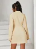 Casual Dresses Mozision Autumn Long Sleeve Blazer Dress for Women Khaki Notched Collar Hollow Out Button Bodycon Party Mini
