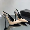 Patent leather Slingback Pointed toe Sandals rhinestone buckle leather sole 105mm Stiletto heel pumps Women's luxury designer Party wedding Evening shoes with box