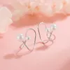 Rückenohrringe Retro ohne Ohrlöcher vielseitiger Knochenclip für Frauen gekreuzte Doppelperle eleganter 925er Silberschmuck