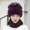 Chapéus cachecóis conjuntos 2023 feminino inverno quente real rex coelho pele chapéu de neve c chapéus para mulheres meninas pele real malha crânios gorros natural fofo hatl231113