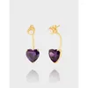 Boucles d'oreilles créoles style cool petit design léger luxe texture argent sterling 925 violet amour zircon