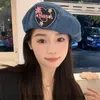 Basker 2023 Sweet Denim Beret Hatts for Women Spring and Summer Thin Japanese Sweet Sticker Painter Cap Korean Version Fashion Fashion