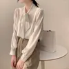Kvinnors blusar Deeptown Kvinnor Elegant Chiffon White Shirt med Bow Office Ladies Long Sleeve Lace Tops Female Korean Style Chic Loose